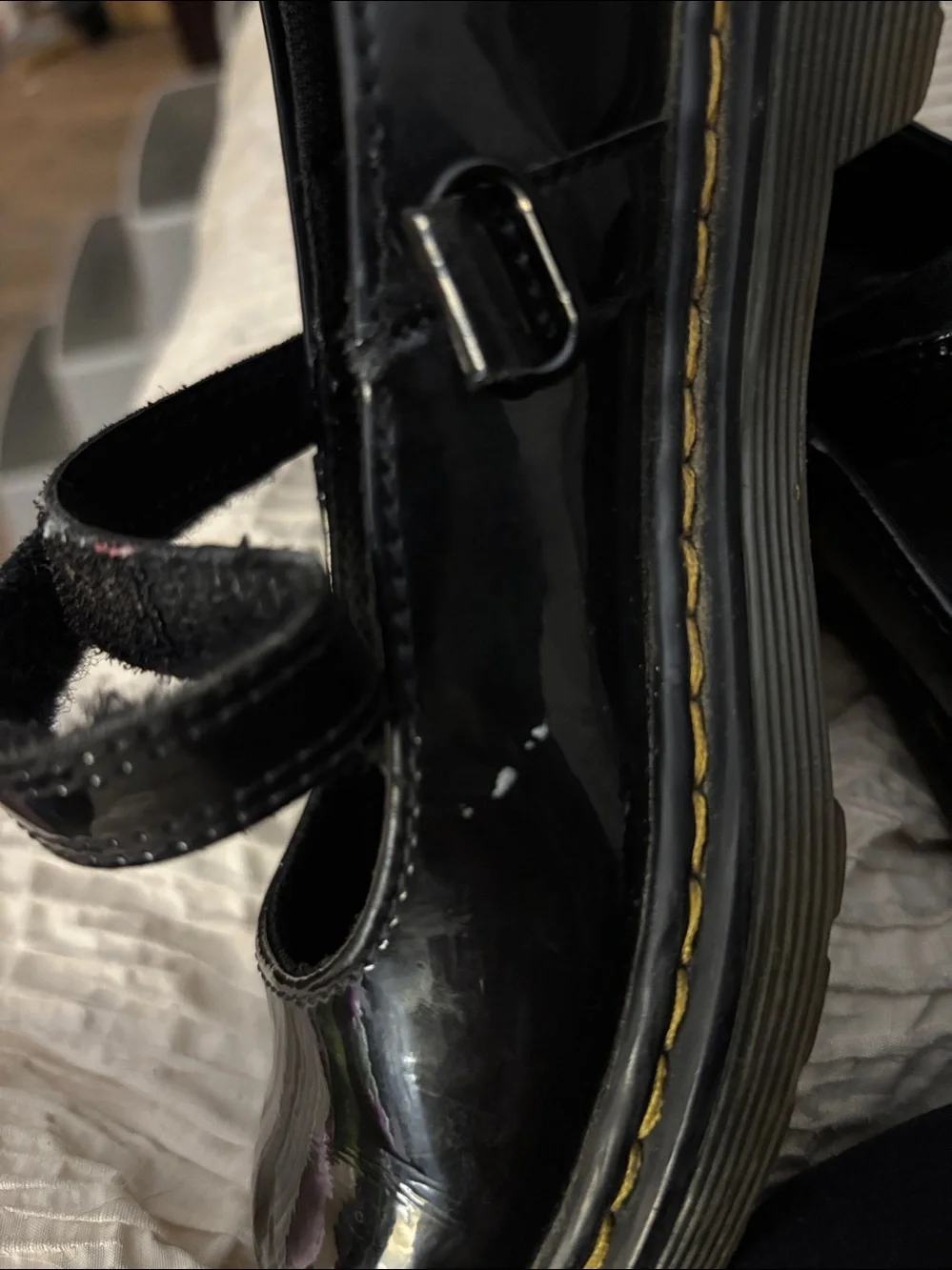 Dr. Martens Black Patent Mary-Jane Hook & Loop Dress Shoes for Kids